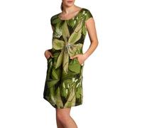 Caspar SKL035 knielanges Elegantes Damen Sommer Leinenkleid mit abstraktem Blüten Print, Farbe:grün, Größe:XL - DE42 UK14 IT46 ES44 US12