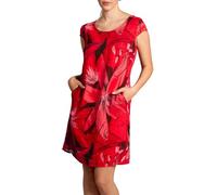 Caspar SKL035 knielanges Elegantes Damen Sommer Leinenkleid mit abstraktem Blüten Print, Farbe:rot, Größe:M - DE38 UK10 IT42 ES40 US8