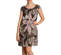 Caspar SKL035 knielanges Elegantes Damen Sommer Leinenkleid mit abstraktem Blüten Print, Farbe:Taupe, Größe:S - DE36 UK8 IT40 ES38 US6