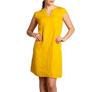 Caspar SKL036 Damen Sommer Leinenkleid mit ausgefallenem Ausschnitt, Farbe:gelb, Größe:XXL - DE44 UK16 IT48 ES46 US14