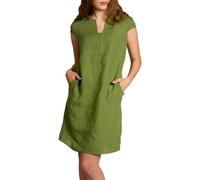 Caspar SKL036 Damen Sommer Leinenkleid mit ausgefallenem Ausschnitt, Farbe:grün, Größe:XL - DE42 UK14 IT46 ES44 US12