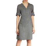 Caspar SKL037 stylisches knielanges Damen Sommer Leinenkleid mit Reißverschluss Ausschnitt, Farbe:grau, Größe:38