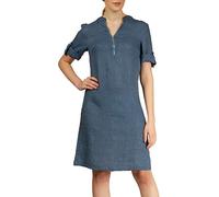 Caspar SKL037 stylisches knielanges Damen Sommer Leinenkleid mit Reißverschluss Ausschnitt, Farbe:Jeans blau, Größe:38