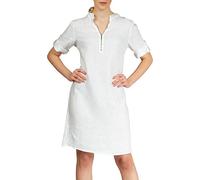 Caspar SKL037 stylisches knielanges Damen Sommer Leinenkleid mit Reißverschluss Ausschnitt, Farbe:weiß, Größe:38