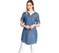 Caspar SKL039 Elegante Damen Jeans Optik Halbarm Sommer Longbluse Tunika Kurzkleid, Farbe:Jeans blau, Größe:38