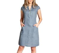 Caspar SKL040 stylisches knielanges Damen Sommer Leinenkleid mit Reißverschluss Ausschnitt, Farbe:Jeans blau, Größe:36