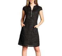 Caspar SKL040 stylisches knielanges Damen Sommer Leinenkleid mit Reißverschluss Ausschnitt, Farbe:schwarz, Größe:36