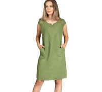 Caspar SKL042 Damen Sommer Leinenkleid mit dezentem Spitzeneinsatz, Farbe:grün, Größe:44