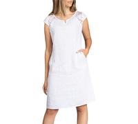 Caspar SKL042 Damen Sommer Leinenkleid mit dezentem Spitzeneinsatz, Farbe:weiß, Größe:36