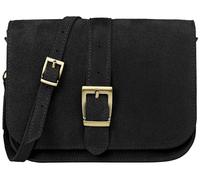 Caspar Vintage Leder Umhängetasche Trachtentasche Mittelgroße Dirndl Damen Handtasche aus Veloursleder - PREMIUM LINE - Modell No.824 - Made in Italy, Farbe:schwarz