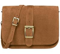 Caspar Vintage Leder Umhängetasche Trachtentasche Mittelgroße Dirndl Damen Handtasche aus Veloursleder - PREMIUM LINE - Modell No.824 - Made in Italy, Farbe:cognac