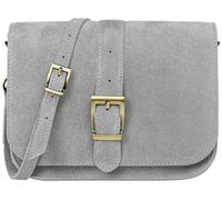 Caspar Vintage Leder Umhängetasche Trachtentasche Mittelgroße Dirndl Damen Handtasche aus Veloursleder - PREMIUM LINE - Modell No.824 - Made in Italy, Farbe:hellgrau