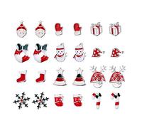 CASSIECA 12 Paare Edelstahl Weihnachten Ohrstecker für Damen Mädchen Kinder Ohrring Süß Fest Urlaub Santa Schneeflocke Schneemann Candy Set Geschenk Piercing Ohr