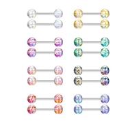 CASSIECA 16Pcs 14G Zungenpiercing Chirurgenstahl 12mm 14mm Brustwarzenpiercing 16mm 18mm Kunststoff Mehrfarbig Edelstahl Nippel Piercing Barbell für Damen
