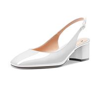 Castamere Damen Chunky Blockabsatz Niedrige Kitten Absatz Heel Geschlossene Eckige Zehenkappe Slingback Pumps Clear Cute Dress Slip-on Sandalen 5 cm Heels Weiß 42 EU
