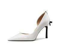 Castamere Damen Hoher High Stiletto Absatz Heel Spitze Zehenkappe Pumps Slip-on Bogenknoten Hochzeit Sexy Dress 8.5 cm Heels Weiß Lackleder 38 EU