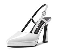 Castamere Damen Hoher High Stiletto Plateau Plattform Absatz Heel Spitze Zehenkappe Slingback Slip-on Pumps Hochzeit Dress 10 cm Heels Weiß 36 EU