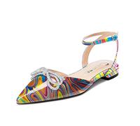 Castamere Damen Niedrige Absatz Heel Spitze Zehenkappe Knöchelriemen Flache Schuhe Pumps Diamant Kristall Abschlussball Party 1 cm Heels Mehrfarbig 37 EU