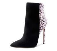 Castamere Damen Reißverschluss Stiefeletten Stilettos Hoch Heel 12CM Schwarz Leopard Wildleder Schuhe EU 42.5