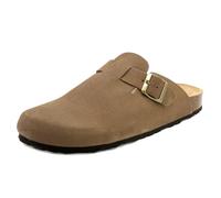CASUAL Herren Clogs Leder Pantoffeln Wildleder Hausschuhe Pantoletten mit Korksohle Fußbett Sandalen Braun 41