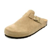 CASUAL Herren Clogs Leder Pantoffeln Wildleder Hausschuhe Pantoletten mit Korksohle Fußbett Sandalen Beige 45