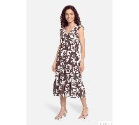 Druckkleid CARTOON "Damen mit Flügelärmeln", Damen, Gr. 40, Normalgrößen, braun (braun, weiß), Obermaterial: 100% Viskose, Basic schmal lang, V-Ausschnitt, Kleider Druckkleid (16183951-40) braun, weiß