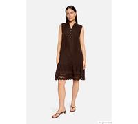 Cartoon Druckkleid Damen mit Stickerei 100% Leinen V-Ausschnitt Kurz Dunkelbraun Gr. 38