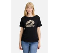 Kurzarmshirt BETTY BARCLAY "Damen mit Aufdruck", Damen, Gr. 38, schwarz (patch schwarz, camel), Jersey, Obermaterial: 50% Baumwolle, 50% Modal, gerade normal, U-Boot-Ausschnitt, Shirts (16376253-38) p