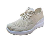 Casual Sneaker Damen Sommer Plateau Schuhe Damen Weite Slip on Sport Barfußschuhe Bequeme Breite Füße Turnschuhe Women Leicht Barfuss Laufschuhe Elegant Freizeit Schuhe (Khaki, 40)