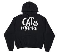 Cat Mama Cute Paw Heart Unisex Oversized Heavy Weight Cotton Blend Hoodie Black, Schwarz , S Plus