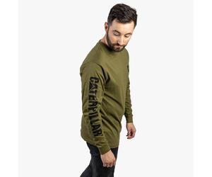 CAT MARKEN BANNER Herren Baumwoll Langarm-T-Shirt Grün L