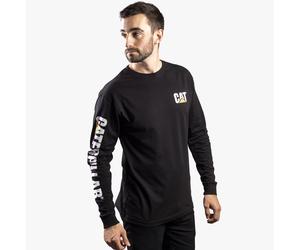 CAT MARKENBANNER Herren Baumwoll Langarm-T-Shirt Schwarz 2XL