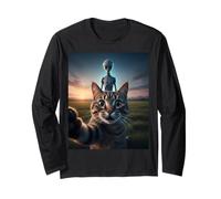 Cat Selfie with Alien on The Back Funny for Kids Teens Adult Langarmshirt