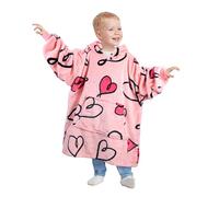 Catalonia Classy Oversize Hoodie Decke Kinder mit Ärmeln, Warm Kuscheldecke Geschenk für 110-150cm Mädchen Jungen, Übergröße Fleece Kuschelpullover mit Kapuze Decke zum Anziehen, Herz rosa