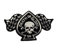 Catch the Patch Death Or Glory Aufnäher zum Aufbügeln 9,5 x 6,2 cm Bügelbild für Erwachsene mit Biker Kutte Heavy Metal Rocker, Bügelpatch Patches Bügelflicken Geschenk