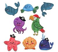 Catch the Patch Piraten Tiere Set 8 Stück - (Größe: verschiedene Größen) - Aufbügler & Applikationen in verschiedenen Größen - Ideal für Kleidung, Schulranzen, Jeans & Rucksäcke