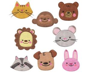 Catch the Patch Tier Kopf Aufnäher Set 8 Stück zum Aufbügeln Bügelbild für Kinder Mädchen mit Lieblingstier Statement, Bügelpatch Patches Bügelflicken