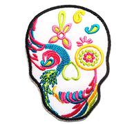 Catch the Patch Totenkopf Modern Skelett Aufnäher zum Aufbügeln 6,5 x 9 cm Bügelbild für Erwachsene mit Skull Vintage Edgy Statement, Bügelpatch Patches Bügelflicken Geschenk