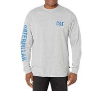 Caterpillar Herren Trademark Banner Langarm Mitte hinten Hals Draht Management Schleife und Katze Logo T-Shirt, Heather Grey/Blue, 4X-Groß