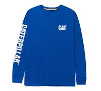 CAT Herren Trademark Banner Langarm Mitte hinten Hals Draht Management Schleife und Katze Logo T-Shirt, Memphis Blue, L
