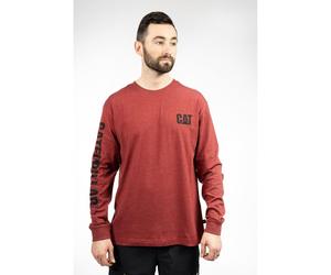 Caterpillar Markenbanner Langarm-Baumwoll-Herren-T-Shirt in Rot L
