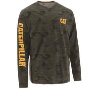 Caterpillar Markenzeichen Banner Langarm Baumwoll Herren Grün T-Shirt L