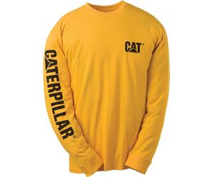 Caterpillar Markenzeichen Banner Langarm Baumwoll Herren T-Shirt in Gelb S