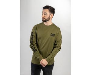 Caterpillar Markenzeichen Banner Langarm Baumwoll Herren T-Shirt in Grün 2XL