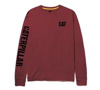Caterpillar Trademark Banner Langarm-T-Shirts für Herren mit zentralem Nacken, Draht-Managementschlaufe und Katzen-Arbeitskleidungs-Logo, Brick Heather, XX-Large