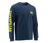 Caterpillar Trademark Banner Langarm-T-Shirts für Herren mit zentralem Nacken, Draht-Managementschlaufe und Katzen-Arbeitskleidungs-Logo, Detroit Blue, XX-Large