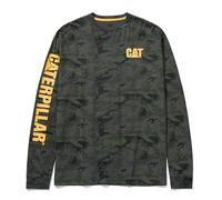 Caterpillar Trademark Banner Langarm-T-Shirts für Herren mit zentralem Nacken, Draht-Managementschlaufe und Katzen-Arbeitskleidungs-Logo, Night Camo, XL