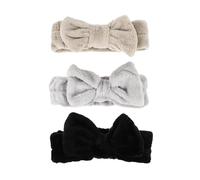 CATIEBYE 3 Stück pack Elastisches Stirnband aus Korallenfleece mit Schleife für Damen Fixiert Haare Beim Make Up für Spa Gesichtsbehandlungen und Gesichtswäsche