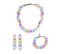 CATIEBYE Buntes Acryl Schmuckset Mädchen Armband Halskette Ohrring Satz Mit Büroklammer Design Langlebiges Acryl Material Für Festivalpartys Alltag Kostüm