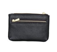 CATIEBYE Damen Mini Geldbörse aus Echtem Rindsleder mit Reißverschluss Multifunktionale Münzbörse und Schlüsselhalter Kompakte Handtasche in Schwarz für Alltag Shopping und Arbeit